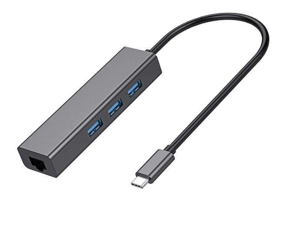 NÖRDIC C USB til Ethernet 100 Mbps netværksadapter med 3xUSB 3.1 hub, Aluminium Space Grey