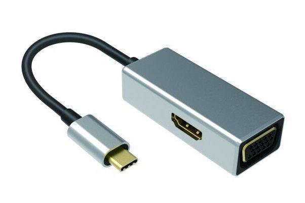 NÖRDIC C USB til HDMI 4K på 30Hz, og VGA 1080P Spejl og Udvidet tilstand 10cm kabel Aluminium Space Grey