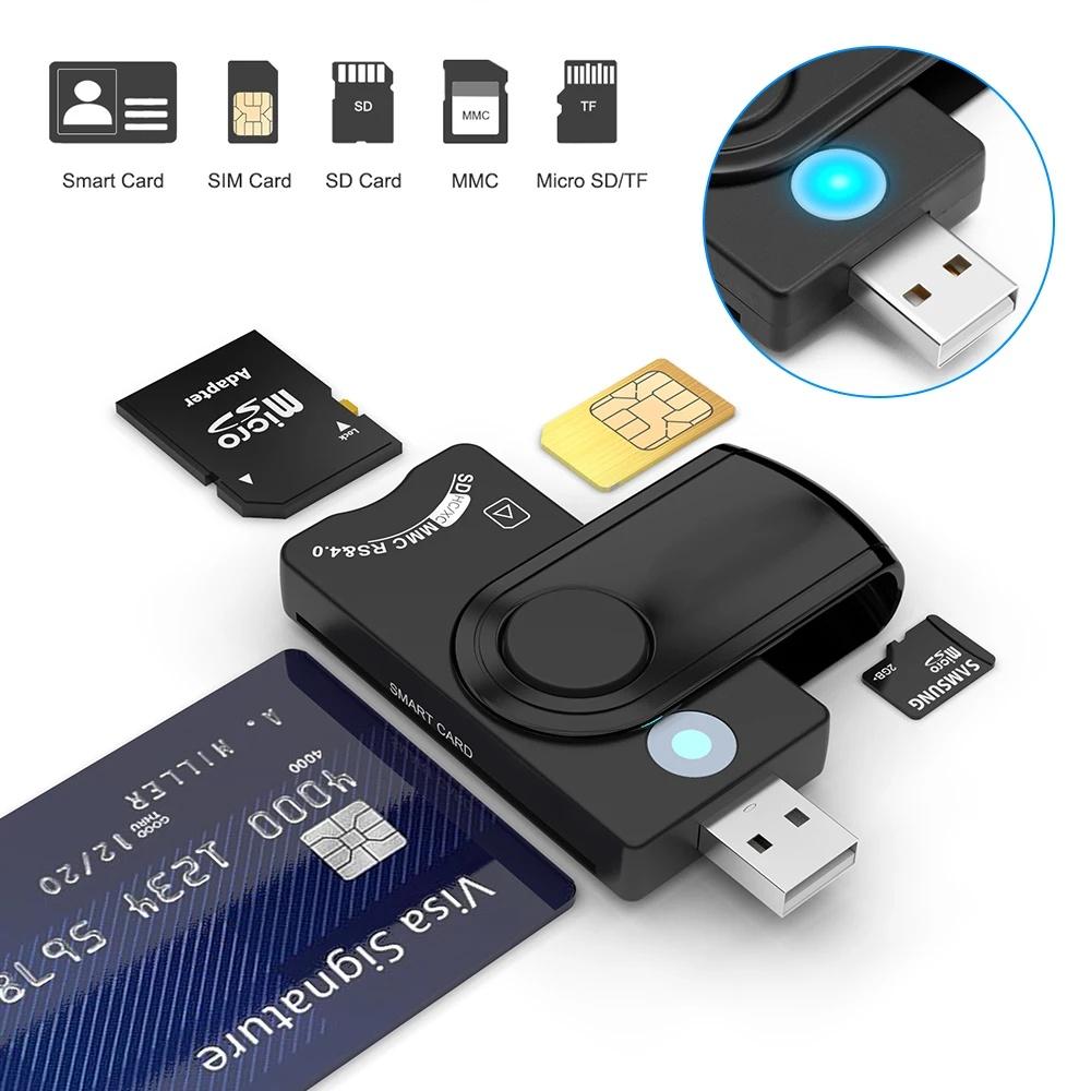 NÖRDIC 4 i 1 kortlæser Smart Card SIM-kort SD og TF/MicroSD USB-A UHS-I