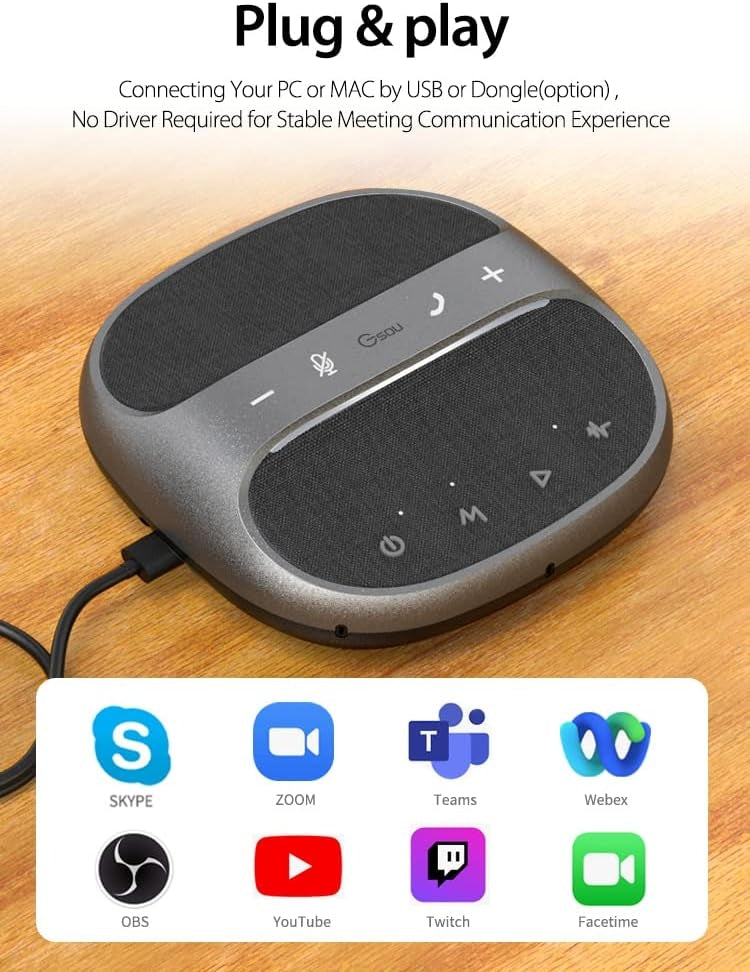 NÖRDIC Konferencehøjttaler med Bluetooth USB-adapter og 4 mikrofoner til PC, Støjreduktion