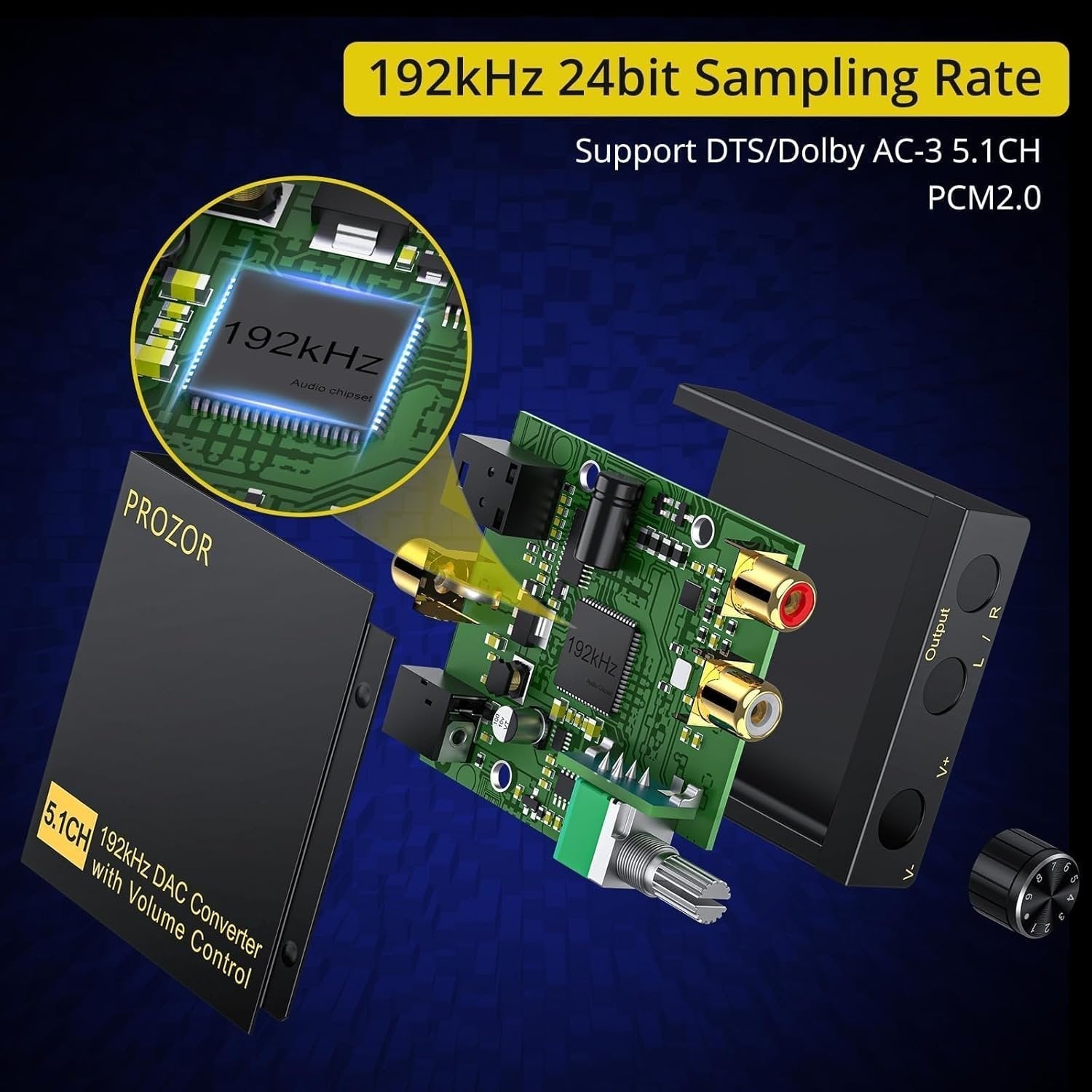 NÖRDIC Digital til Analog DAC 192Khz 5.1CH Koaksial Toslink DTS Dolby AC3