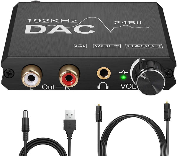 NÖRDIC DAC digital til analog konverter 192 kHz digital Toslink og Coaxial til analog L / R og 3,5 mm stereo med BASS og volumenkontrol