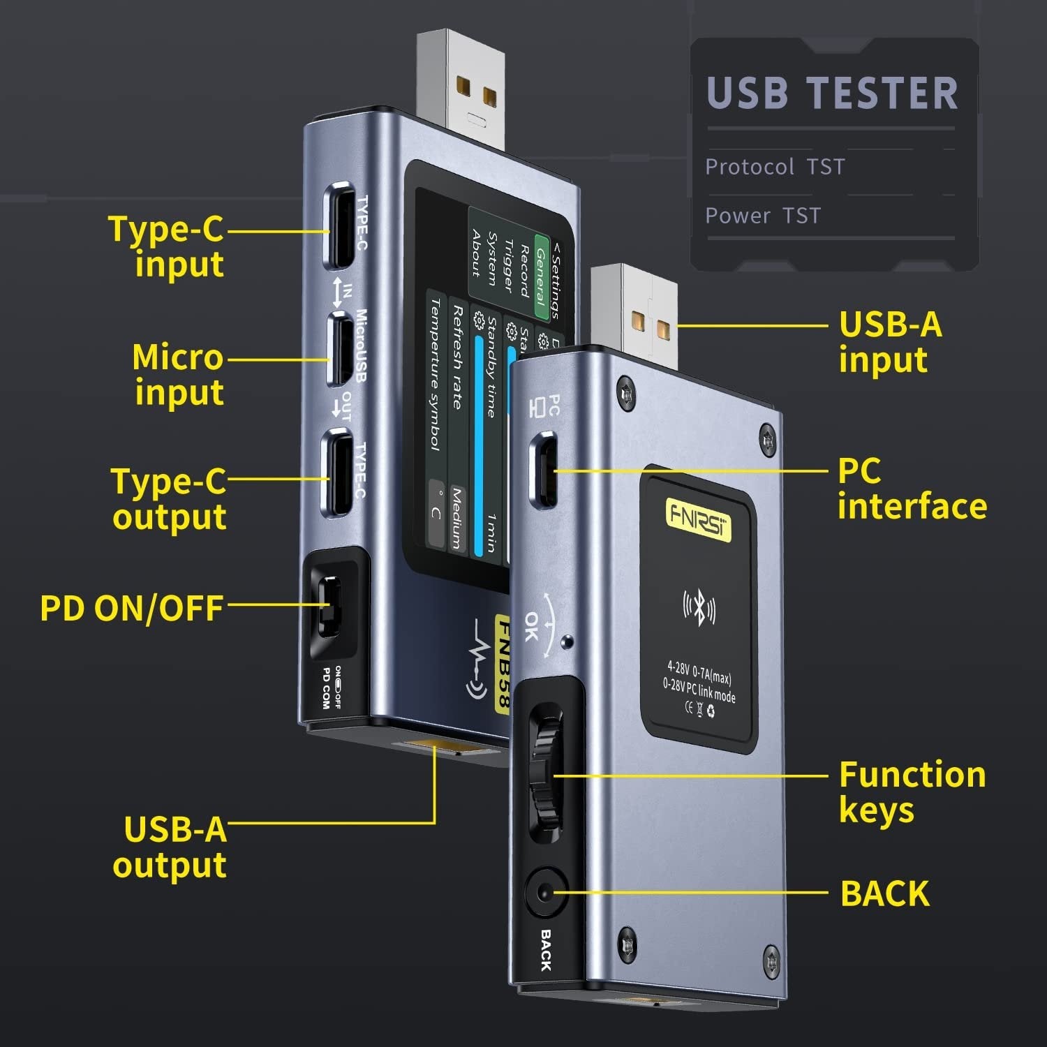 FNIRSI Digital USB tester voltmeter og kabeltester