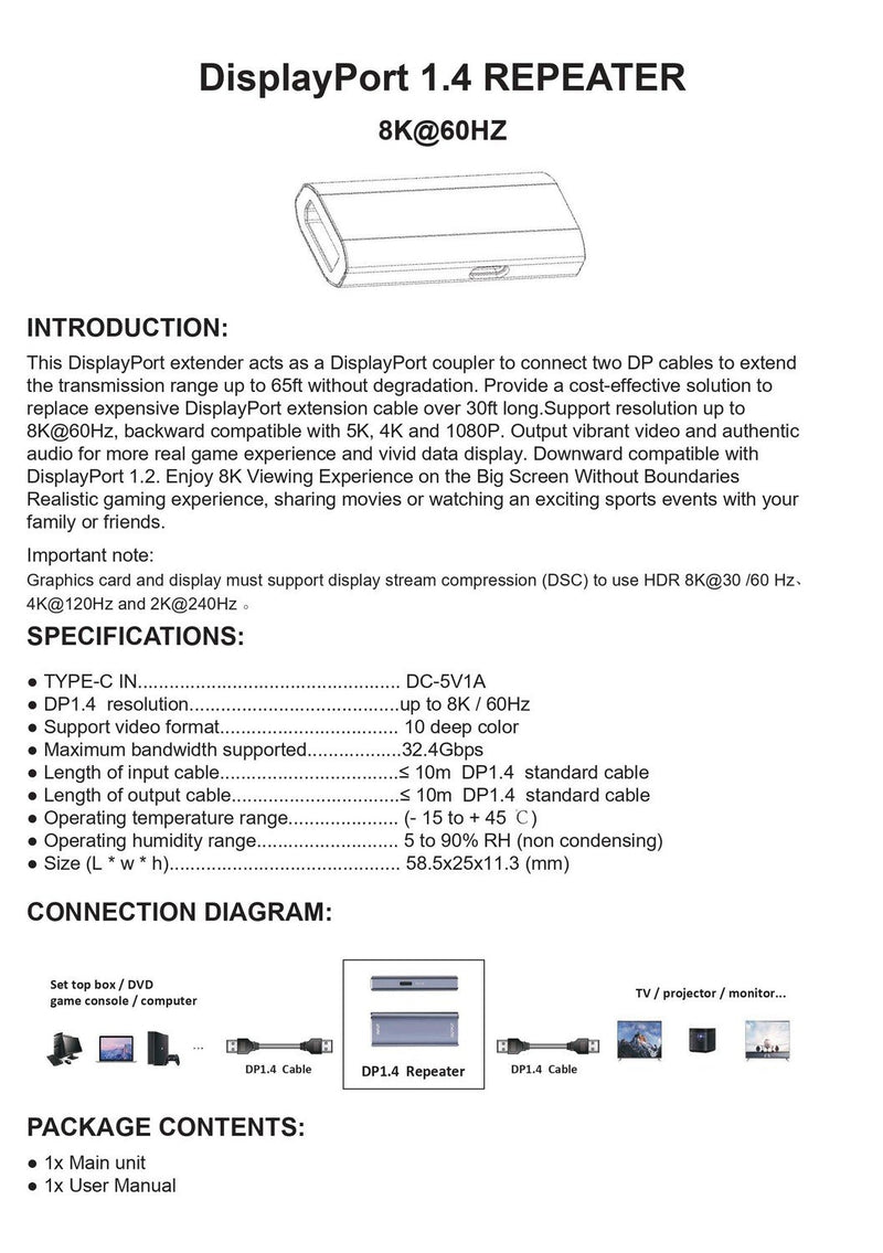 NÖRDIC Displayport 1.4 signalforstærker 8K60Hz