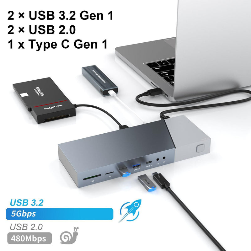 NÖRDIC DisplayLink USB-A & USB-C Dockingstation 1 til 15 til tredobbelte skærme 3xHDMI 4K30Hz til Mac M1 M2 Thunderbolt 3 & 4