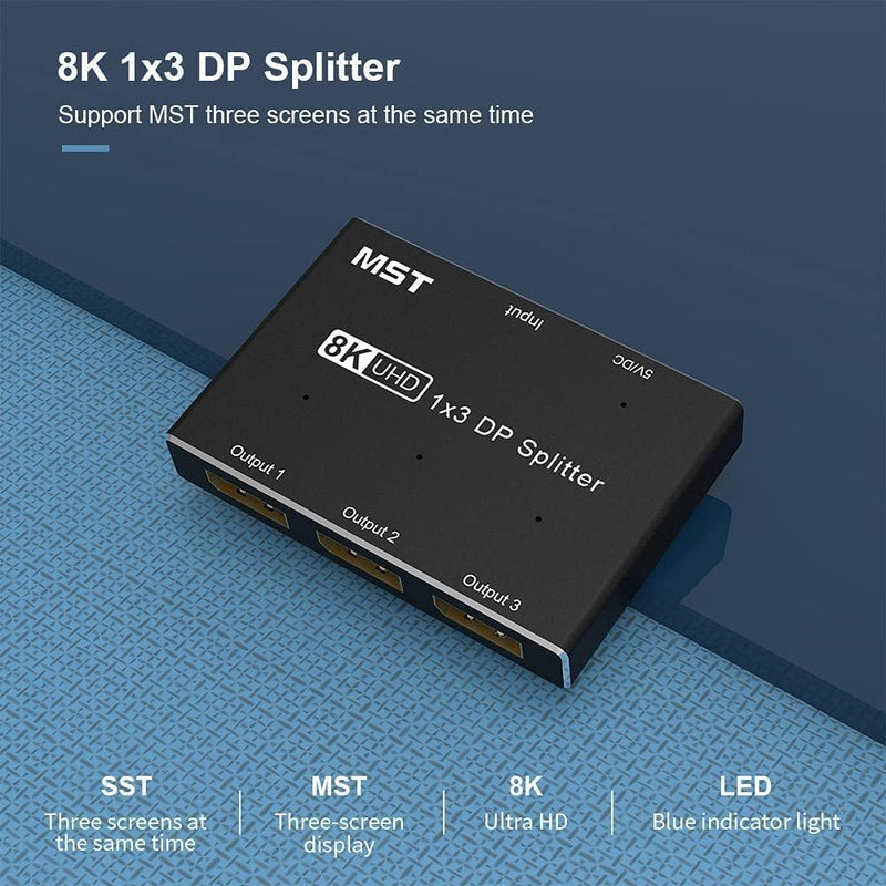 NÖRDIC Displayport splitter 1 til 3 8k30Hz 4K120Hz MST