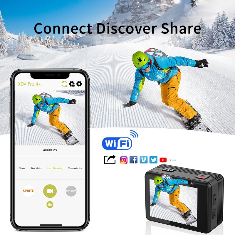 NÖRDIC Dual Screen Action Camera 4K30Hz WiFi 30m Waterproof 20MP 2.0" Display