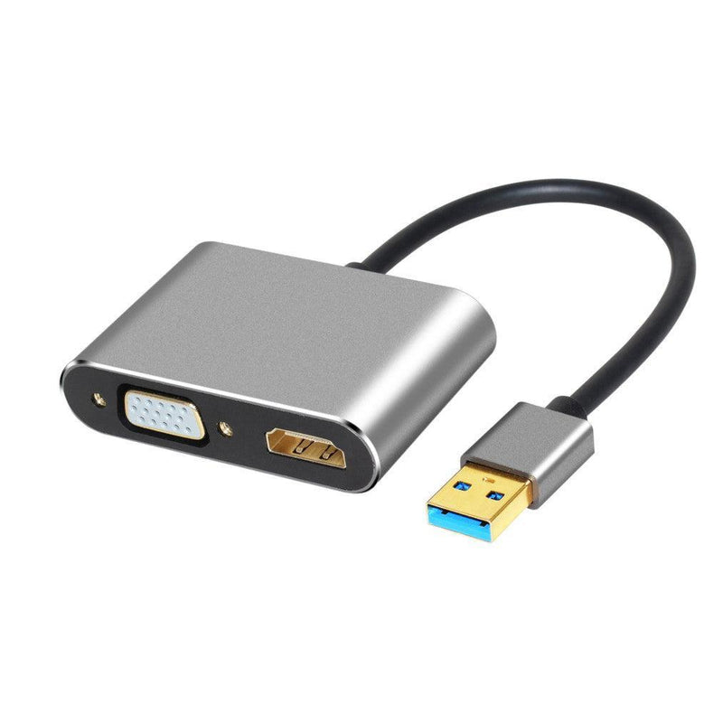 NÖRDIC En USB til HDMI 1080P og 1080P VGA understøtter to skærme til spejlet og Udvidet modus 10cm kabel Aluminium Space Grey