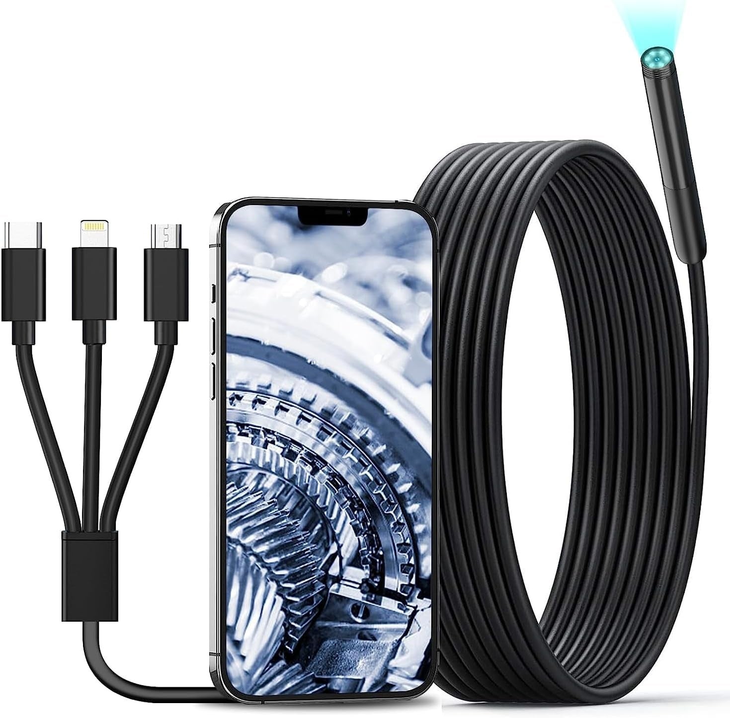 NÖRDIC Endoskopkamera til mobiltelefon med lys, 1080P HD, 8 LED-lys, vandtæt IP67, intet WiFi kræves, Android og iOS