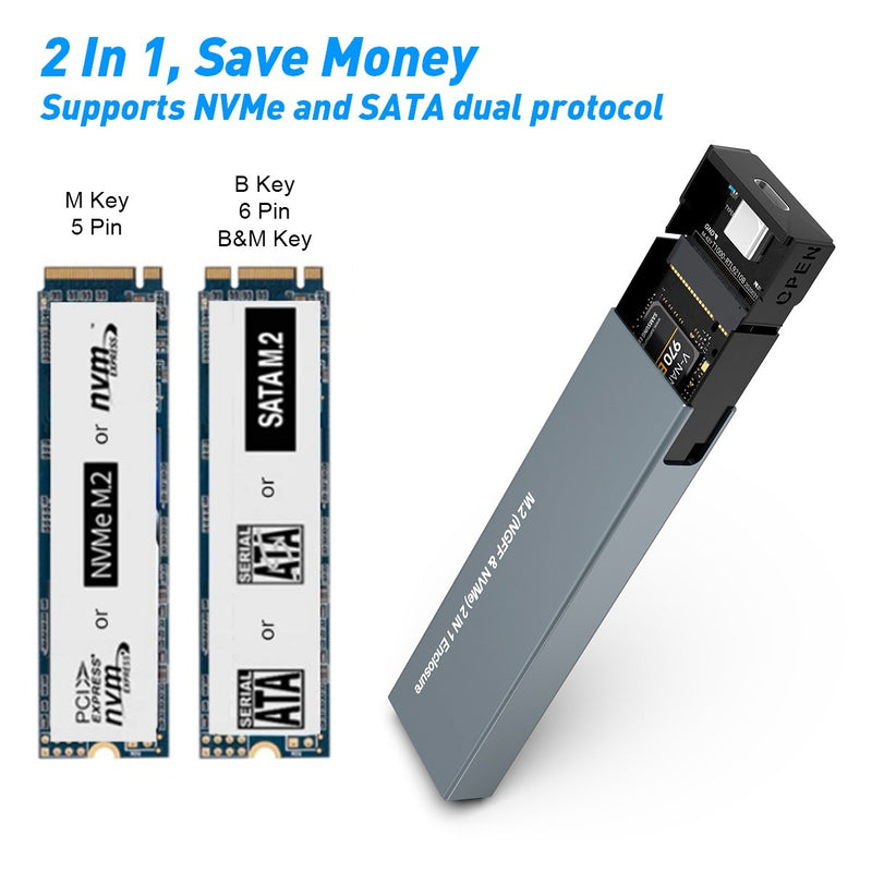 NÖRDIC Eksternt opbevaringsskab M.2 NVMe og SATA SSD til USB-A og USB-C M-Key B-Key og B+M Key UASP 2280 2260 2242 2230