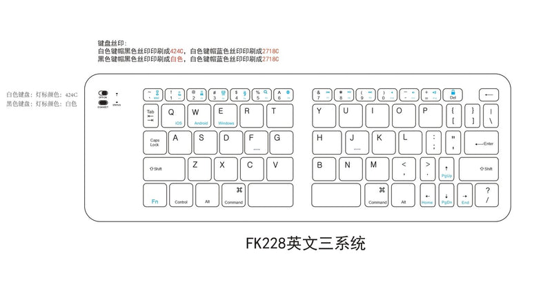 NÖRDIC Foldbart Bluetooth-tastatur 66 taster US Layout Hvid