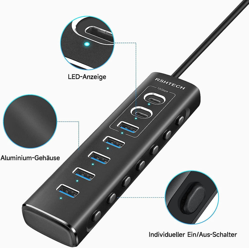 NÖRDIC GEN 3.2 USB-C og USB-A drevet Hubb 7-porte 3x10Gbps 4x5Gbps 1m kabel