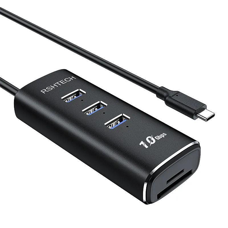 NÖRDIC Gen2 3.2 USB-C 3port Hub 10Gbps 1m kabel 3xUSB-A 1xSD 1xTF kortlæser