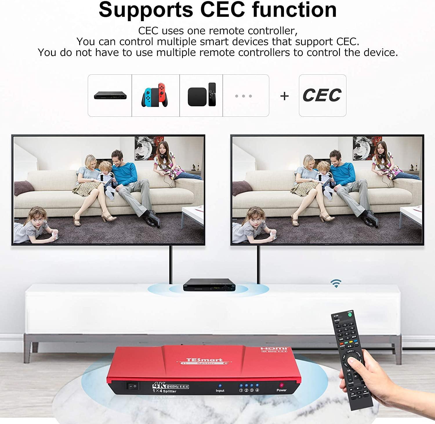 NÖRDIC HDMI 2.0 4K 60Hz 4: 4: 4 splitter 1-4 EDID 18Gbps CEC HDR, Dolby og DTS, LPCM7.1 Metal