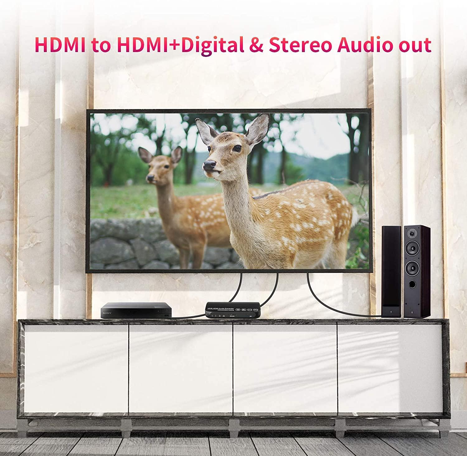 NÖRDIC HDMI 2.0 bue 4k 60Hz HDR Extractor YUV4: 4: 4 HDMI input til HDMI, SPDIF, R / L og AUX OUTPUT ARC konverter