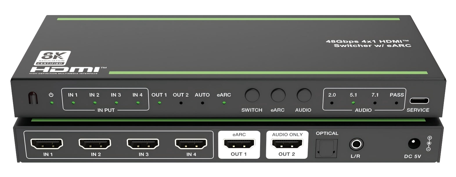 NÖRDIC HDMI 2.1  Switch 4 to 1 48Gbps with eARC and Amplifier with CEC LPCM 7.1CH, Dolby TrueHD, and DTS-HD Master Audio, DOLBY Atmos