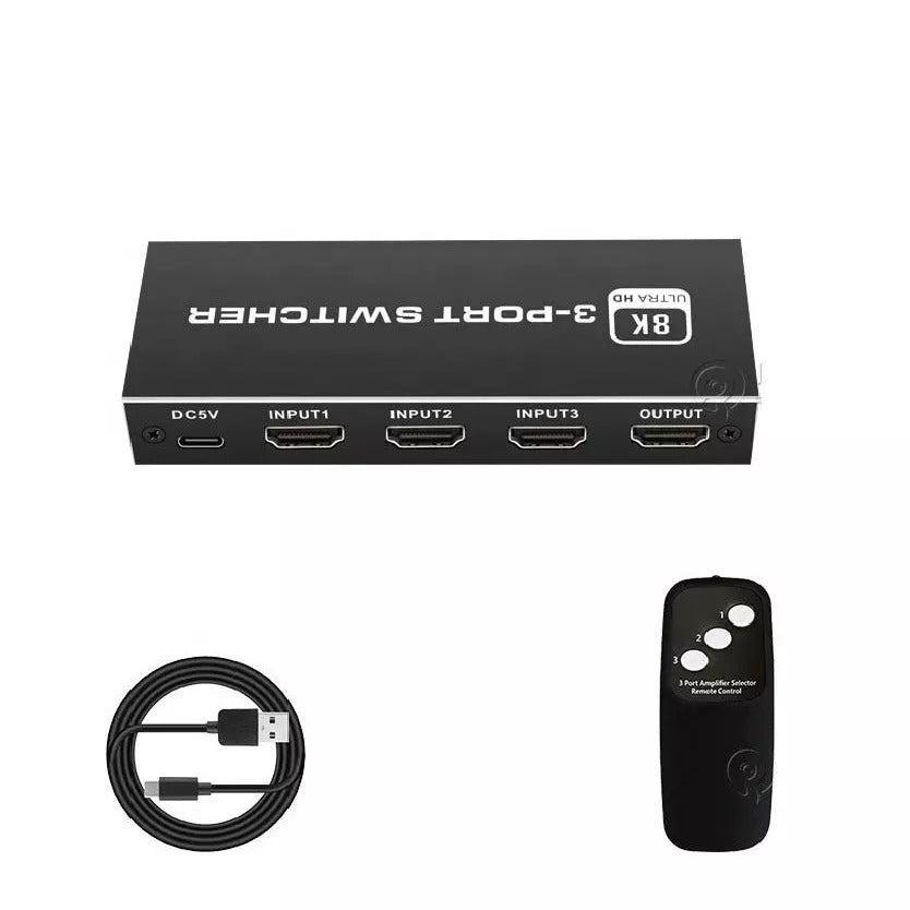 NÖRDIC HDMI 2.1 switch 3 til 1 8K60Hz 4K120Hz 48Gbps HDR