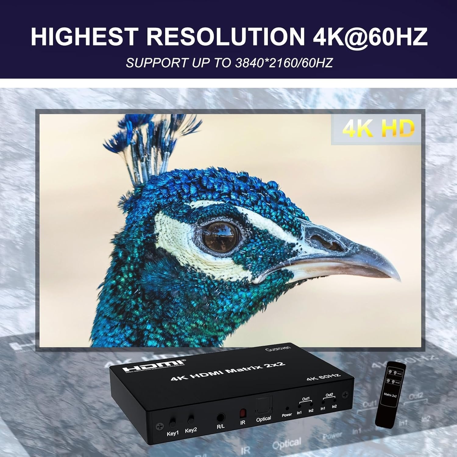 NÖRDIC HDMI 4K 60Hz Matrix switch 2x2 3D Video Toslink Stereo EDID