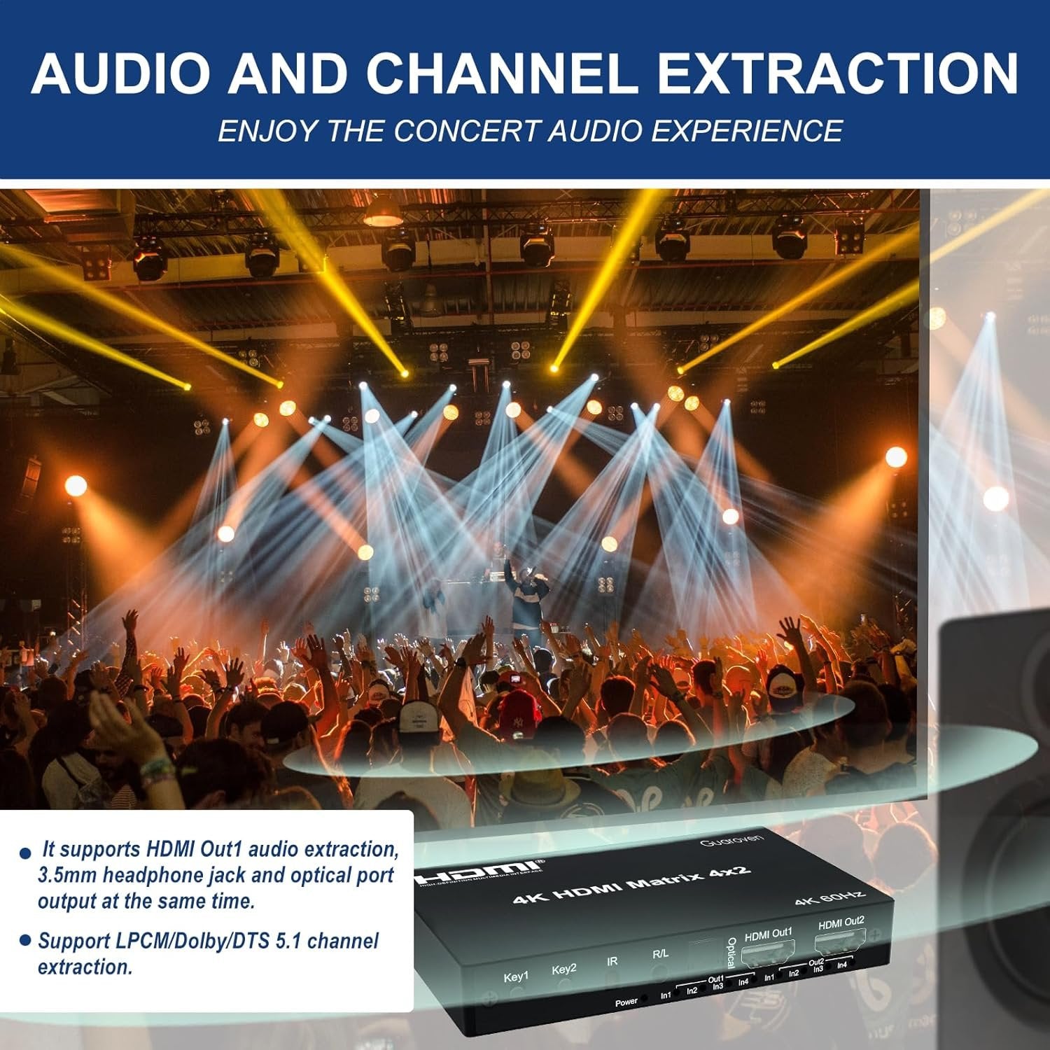 NÖRDIC HDMI 4K 60Hz Matrix switch 4x2 3D Video Toslink Stereo EDID