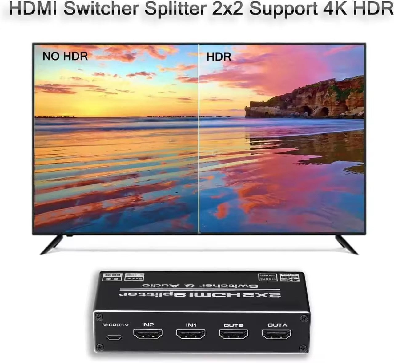NÖRDIC HDMI 4K 60Hz Splitter 2x2 with Audio SPDIF and Stereo with remote control