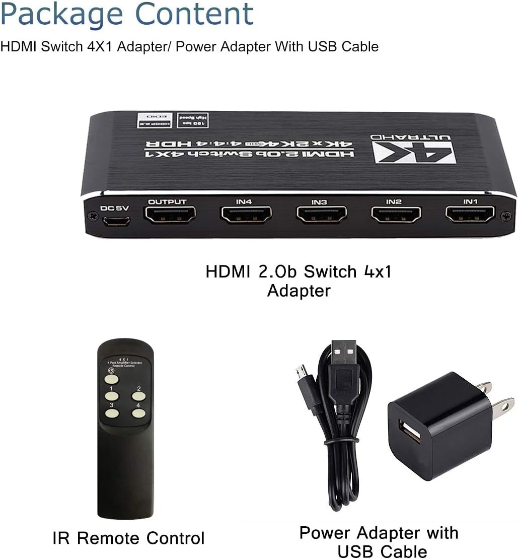 NÖRDIC HDMI 2.0 4x1 Switch 4K60Hz med fjernbetjening