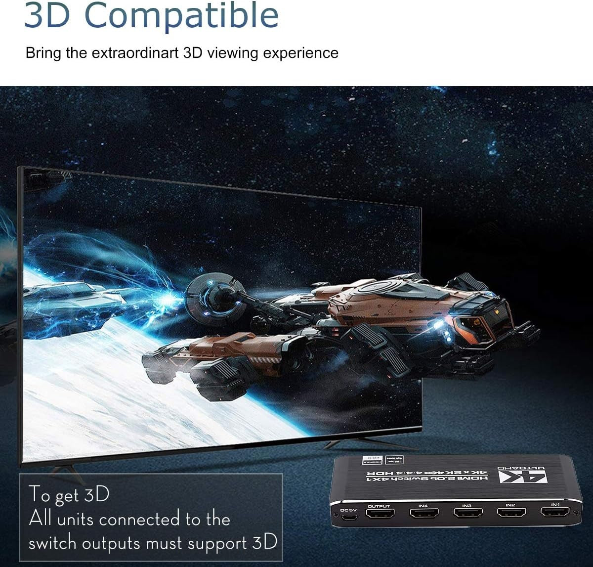 NÖRDIC HDMI 2.0 4x1 Switch 4K60Hz med fjernbetjening