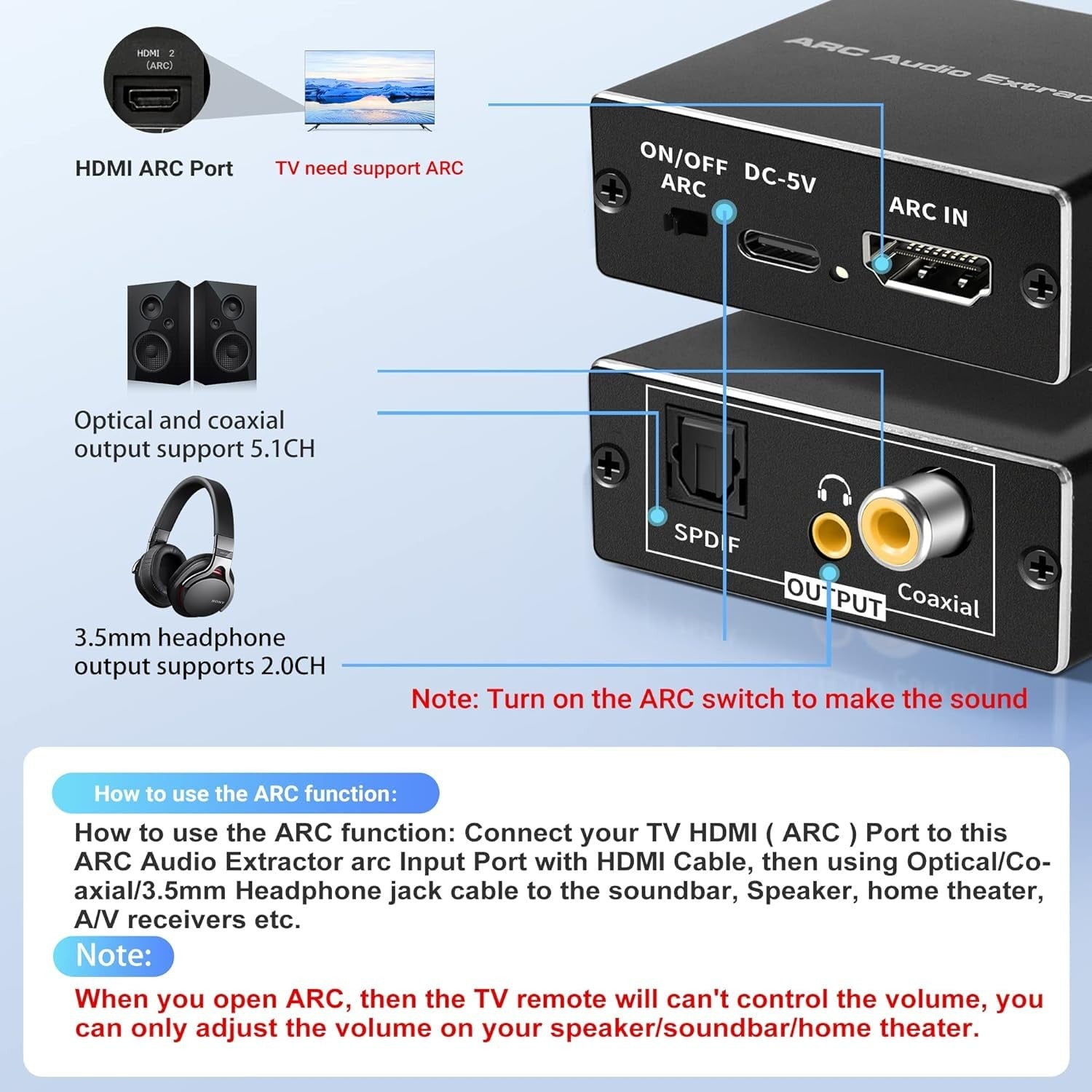 NÖRDIC HDMI ARC/eARC Extractor SPDIF, Koaksial, 3,5 mm