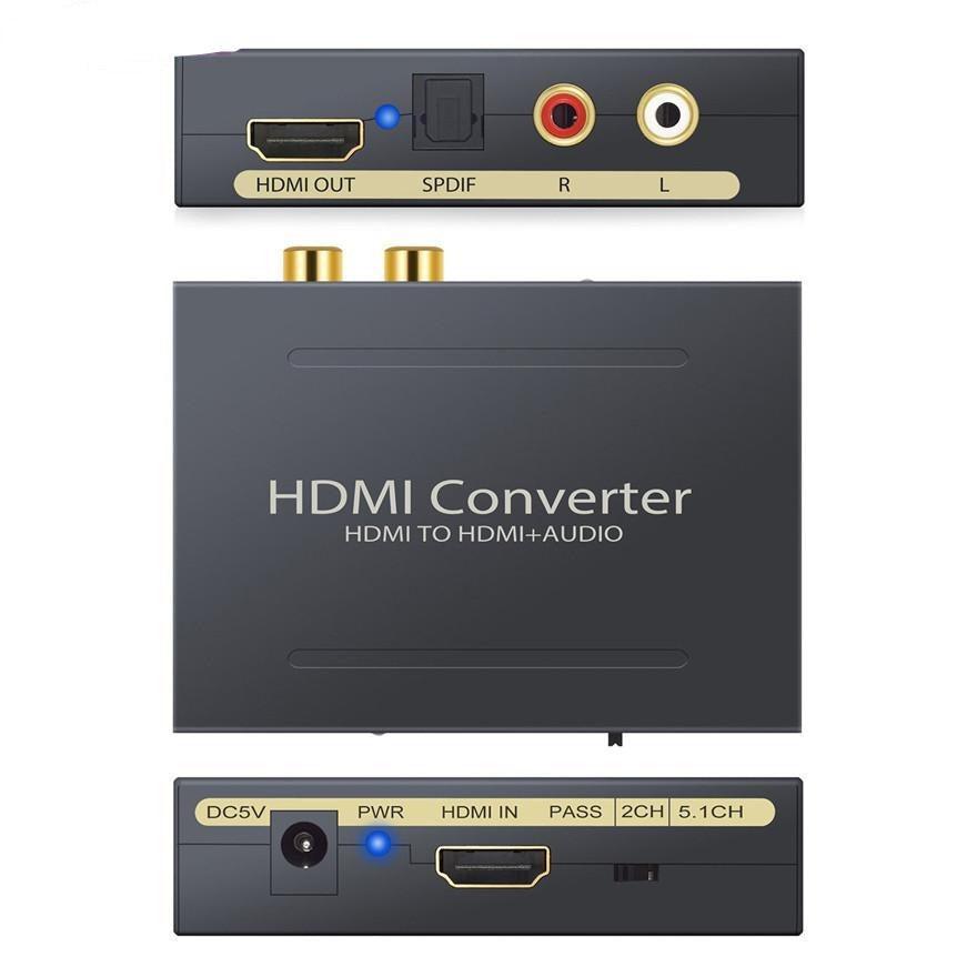 NÖRDIC HDMI Audio Extractor 5.1 og 2.0, 1xHDMI input til 1xHDMI Full HD, og 1xToslink 2xRCA output. Støtte til Xbox One, PS3 / PS4 og Apple TV.