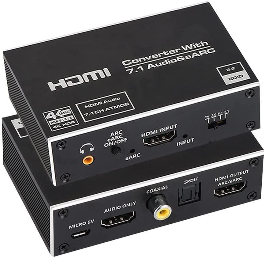 NÖRDIC HDMI Extractor 4K60Hz HDMI til HDMI + Optisk Toslink + Koaksial + 3,5 mm lyd + 7,1 CH HDMI-understøttelse af eARC / ARC HDR Dolby ATMOS