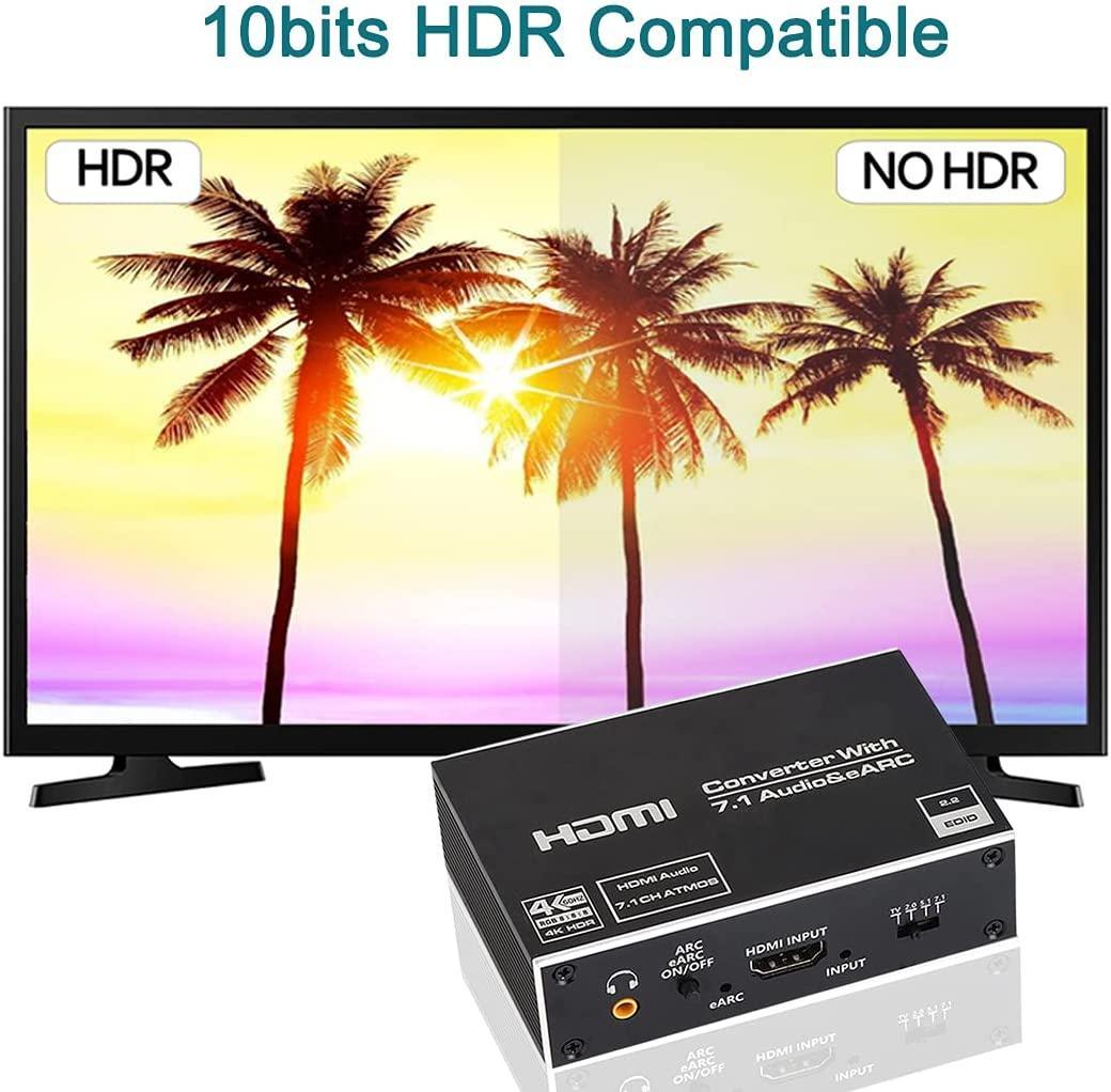 NÖRDIC HDMI Extractor 4K60Hz HDMI til HDMI + Optisk Toslink + Koaksial + 3,5 mm lyd + 7,1 CH HDMI-understøttelse af eARC / ARC HDR Dolby ATMOS