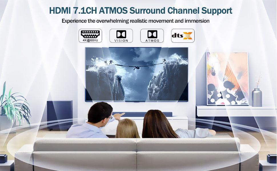 NÖRDIC HDMI Extractor 4K60Hz HDMI til HDMI + Optisk Toslink + Koaksial + 3,5 mm lyd + 7,1 CH HDMI-understøttelse af eARC / ARC HDR Dolby ATMOS