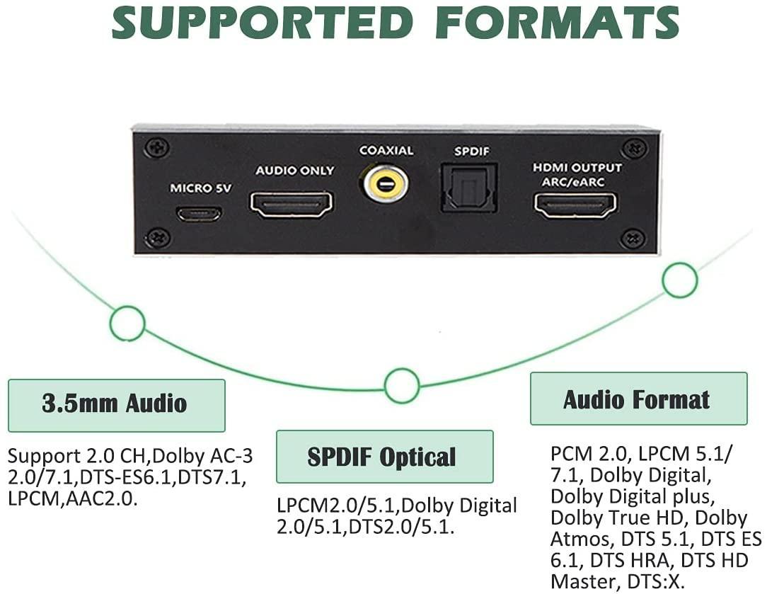 NÖRDIC HDMI Extractor 4K60Hz HDMI til HDMI + Optisk Toslink + Koaksial + 3,5 mm lyd + 7,1 CH HDMI-understøttelse af eARC / ARC HDR Dolby ATMOS