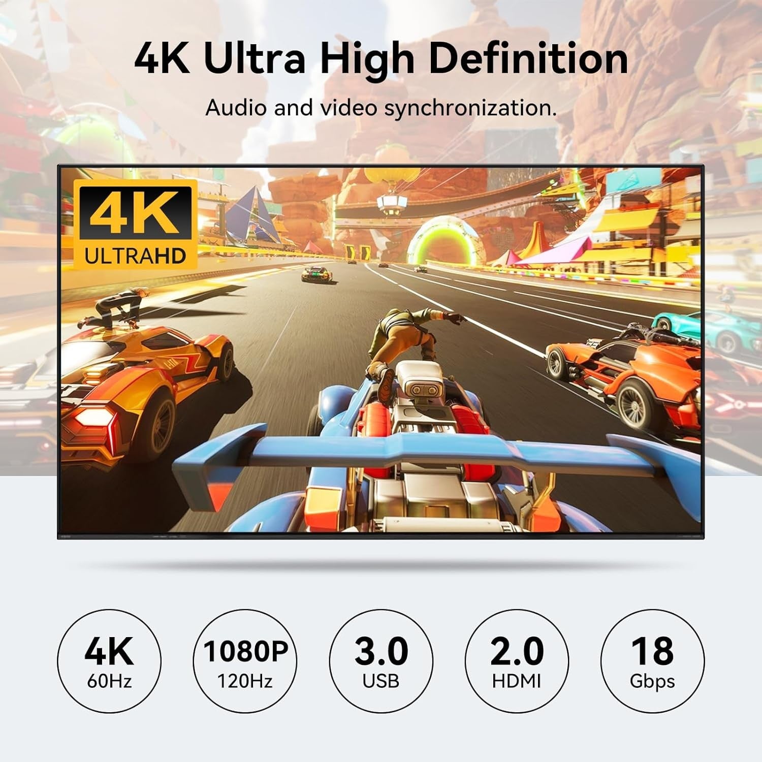 NÖRDIC HDMI KVM-switch 4 computere 1 skærm 4K 60Hz 1080p 120Hz 4xUSB-enheder