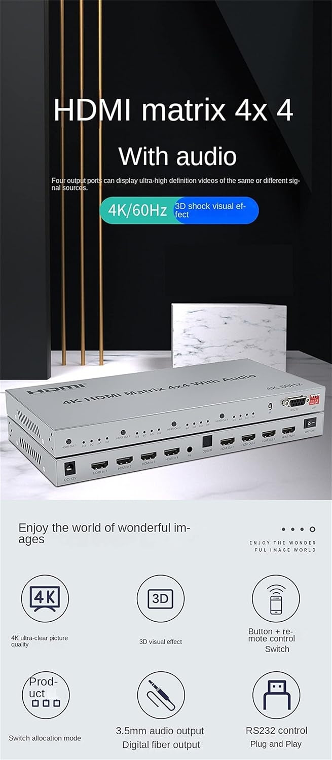 NÖRDIC HDMI Matrix 4x4 switch 4K 60Hz with audio