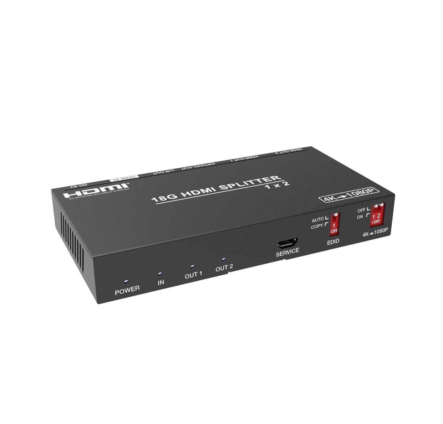 NÖRDIC 4K HDMI 2.0b Splitter 1 til 2 & Extractor Optisk SPDIF & Stereo HDR EDID Dolby True HD, Digital Plus, DTS-HD Master