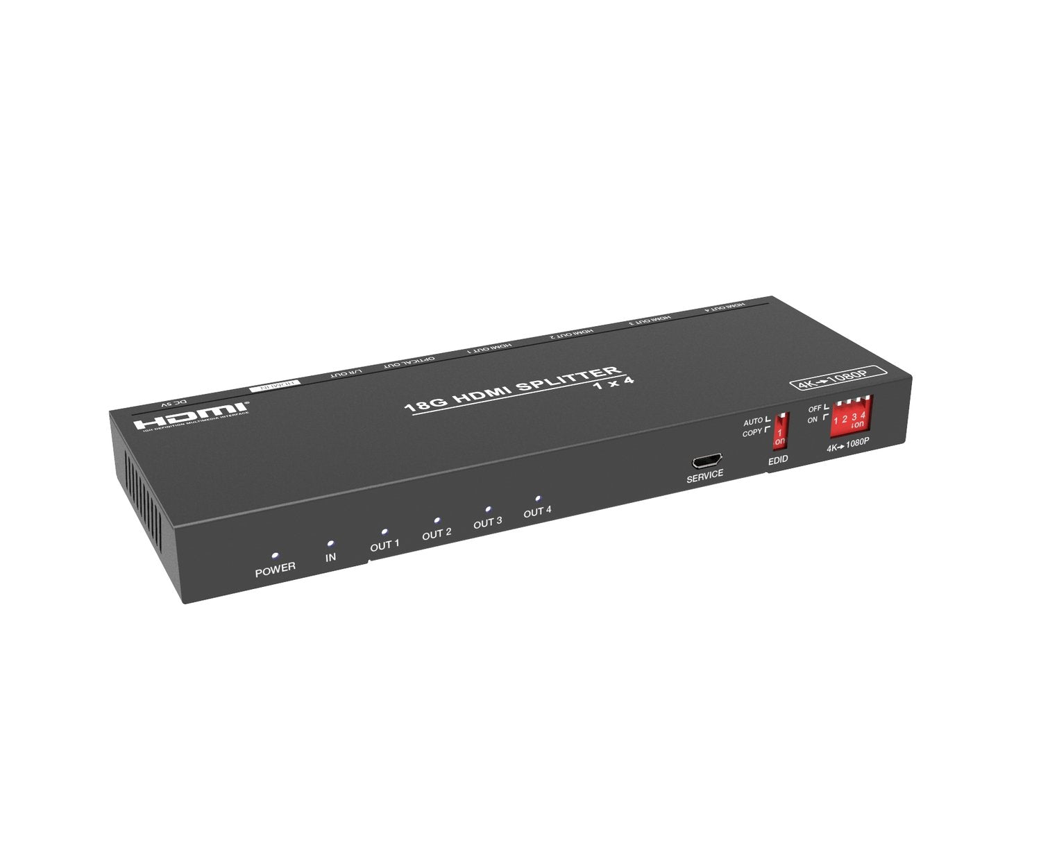 NÖRDIC 4K HDMI 2.0b Splitter 1 til 4 & Extractor Optisk SPDIF & Stereo HDR EDID Dolby True HD, Digital Plus, DTS-HD Master