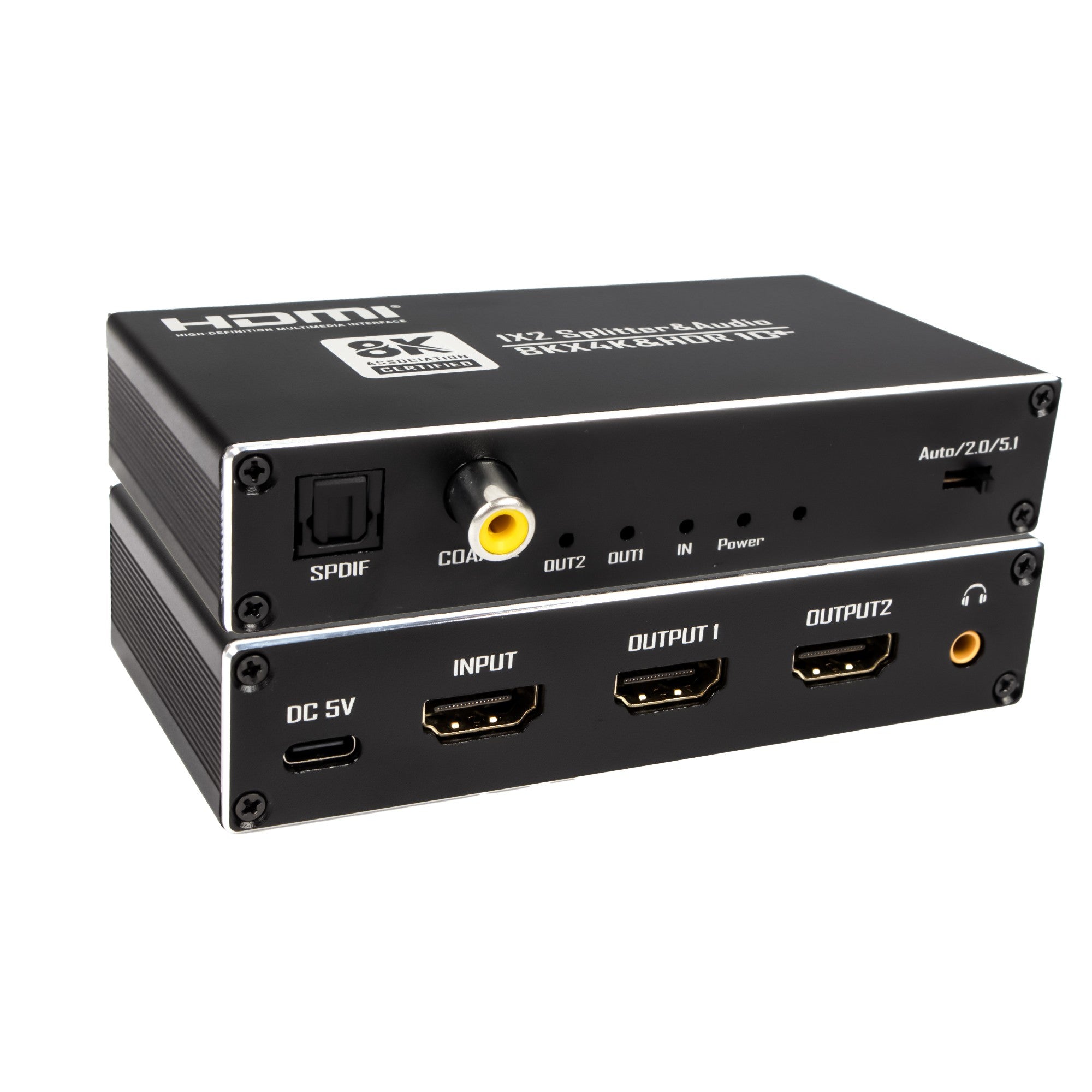 NÖRDIC HDMI Splitter 8k60hZ 1 to 2 with Audio Extractor SPDIF, Coaxial och stereo