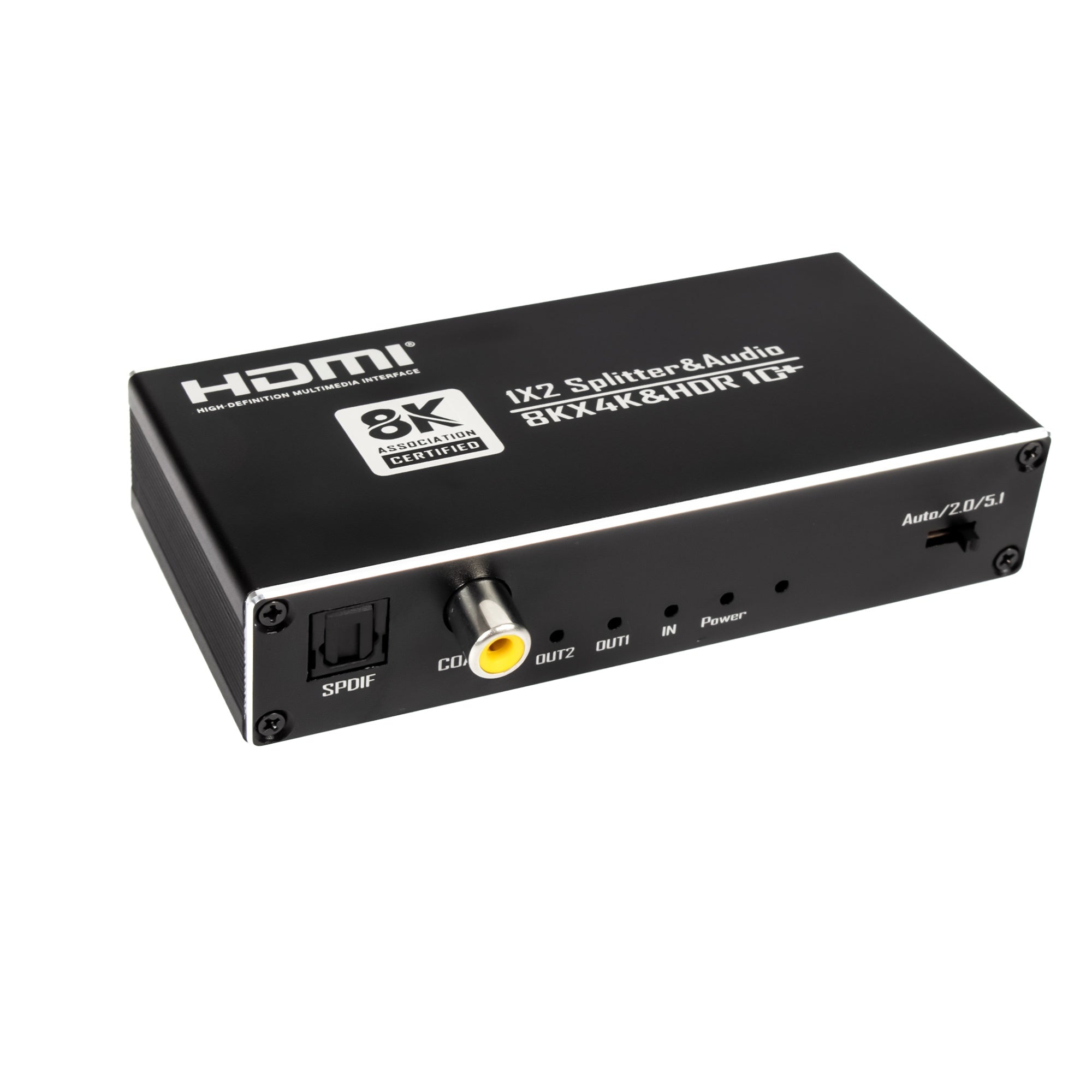 NÖRDIC HDMI Splitter 8k60hZ 1 to 2 with Audio Extractor SPDIF, Coaxial och stereo