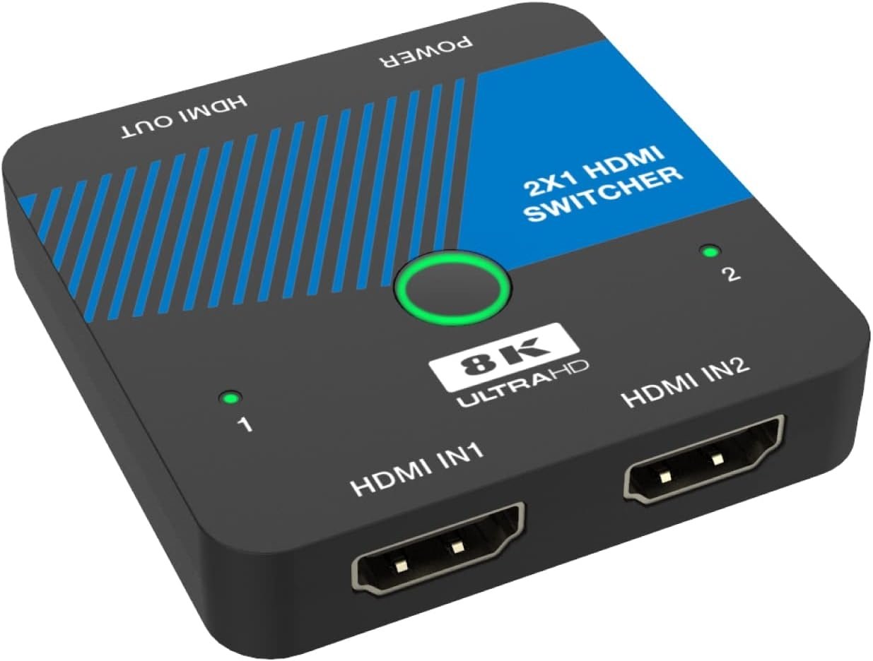 NÖRDIC HDMI 2.1 Switch 2 til 1 8K60Hz 4K120Hz CEC HDR Dolby Atmos, True HD, Digital Plus, DTS-HD Master