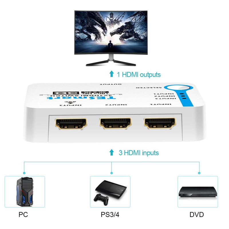 NÖRDIC HDMI Switch 3 til 1 støtte til 4K 30Hz Fuld HD1080P 3D ARC 10,2Gbps