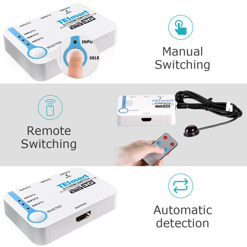 NÖRDIC HDMI Switch 3 til 1 støtte til 4K 30Hz Fuld HD1080P 3D ARC 10,2Gbps