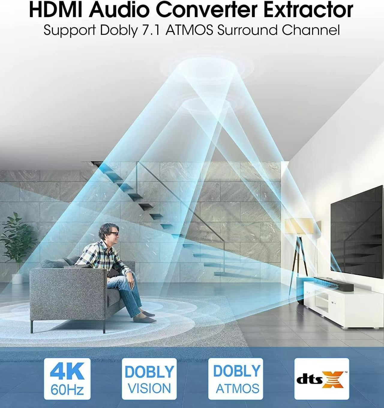 NÖRDIC HDMI Switch 4 til 1 med 7.1 lydudtrækker ARC SPDIF stereo 3,5 mm lyd 4K60hz EDID HDCP2.2 3D HDR10 18 Gbps