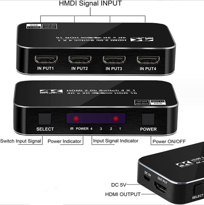 NÖRDIC HDMI Switch 4 til 1 4K60Hz