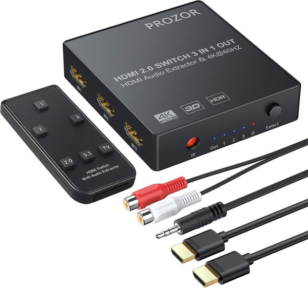 NÖRDIC HDMI switch 3 til 1 4K30Hz 3D PIP med audio extractor 1xOptisk toslink 1x stereo 3,5mm