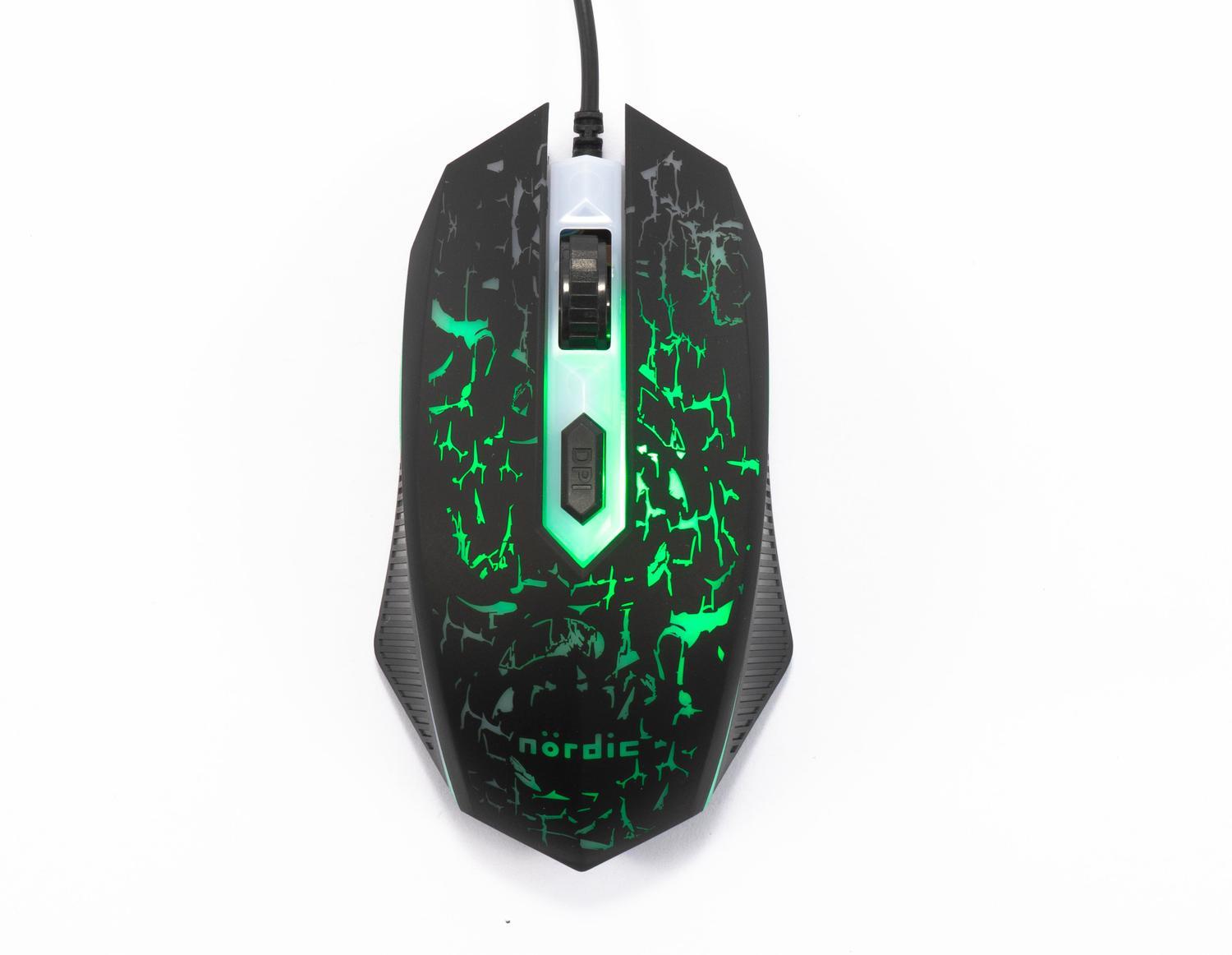 NÖRDIC KIT1, komplet forret gamingkit 4-i-1, tastatur, mus, headset, musemåtte, sort med detaljer i rød