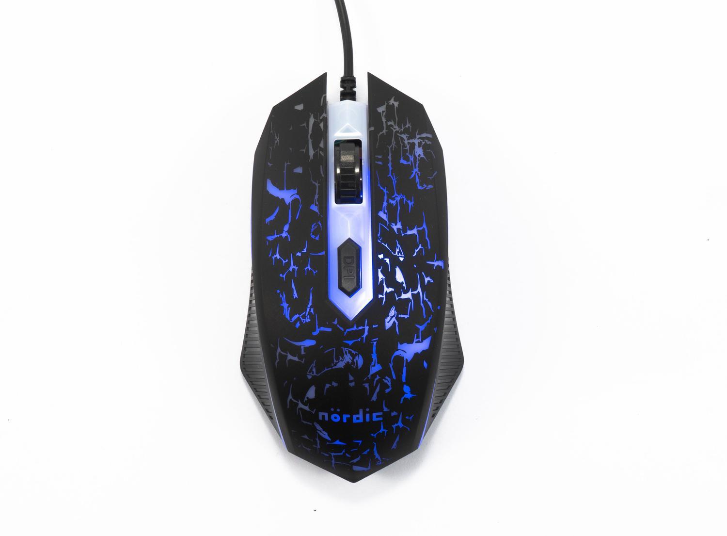NÖRDIC KIT1, komplet forret gamingkit 4-i-1, tastatur, mus, headset, musemåtte, sort med detaljer i rød