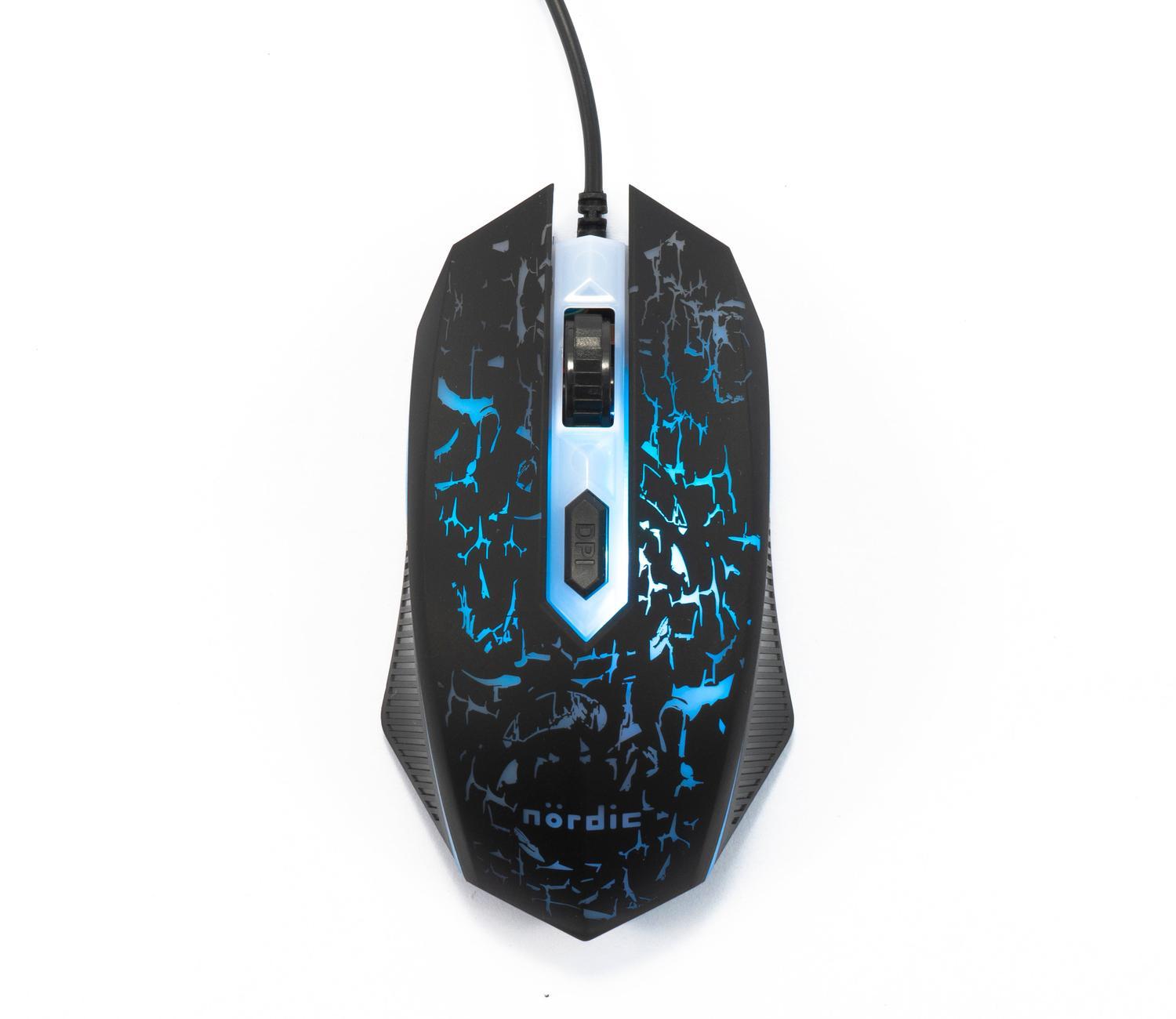 NÖRDIC KIT1, komplet forret gamingkit 4-i-1, tastatur, mus, headset, musemåtte, sort med detaljer i rød
