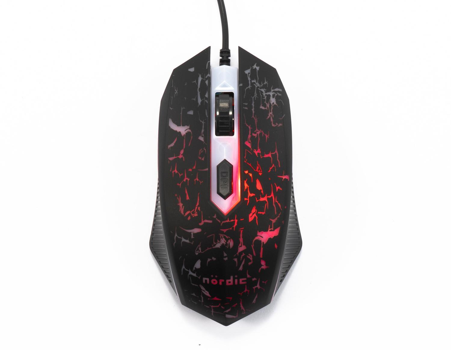 NÖRDIC KIT1, komplet forret gamingkit 4-i-1, tastatur, mus, headset, musemåtte, sort med detaljer i rød