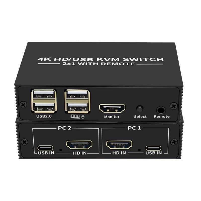 NÖRDIC KVM Switch 2 PC til 1 HDMI 2.0 og 4xUSB til Xbox, PS5, Laptop