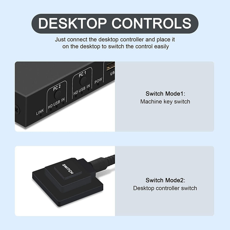 NÖRDIC KVM Switch 2 PC til 1 HDMI 2.0 og 2xUSB til Xbox, PS5, Laptop